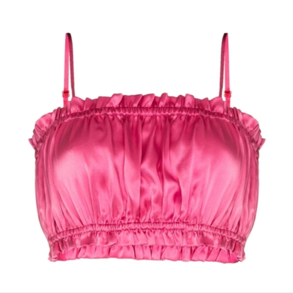 Pink Ruched 100% Silk Crop Top - Picture 2 of 9